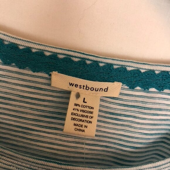 NEW NWT WESTBOUND Short Flutter Sleeve Tee Blue White Stripe Cotton Viscose Boho - Picture 5 of 8